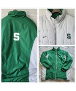 Nike Team Jacket Vtg Y2K REVERSIBLE Gray Green Spartan Coat Michigan Sta... - £93.03 GBP