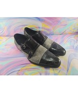 Giorgio V. Men&#39;s Sq. Toe Leather Tweed Upper Black Dress Shoes, Buckle, ... - $20.46 CAD