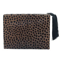 Wings Nora Calf Hair Leopard Print Leather Tassel Zipper Clutch Bag Handbag - $118.80