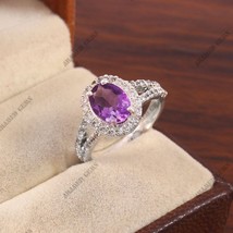Natural Amethyst Ring for Women, Amethyst Silver Wedding Band, 925 Sterling Silv - £25.30 GBP
