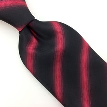 Van Heusen Tie Vivid Red Black Stripe Skinny Slim Silk Necktie Woven Men#I22 Nwt - £19.56 GBP
