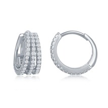 Sterling Silver Triple Row CZ Small Hoop Earrings - £29.30 GBP