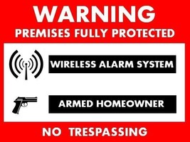 Wireless Alarm + Armed Homeowner Security Warning Stickers / 6 Pack + FR... - £4.50 GBP