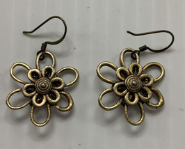 Vintage Gold Tone Flower Drop Dangle Earrings Boho Estate Jewelry Find KG - $9.89