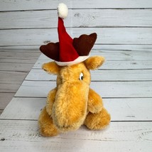 Vintage Houston Foods 7&quot; Plush Moose With Santa Hat Stuffed Animal Big Nose - £9.10 GBP