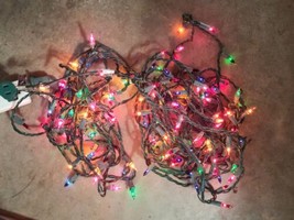 Christmass Tree Lights Multicolor/Green 18 to 25 ft each-Works -2 LOT - £13.30 GBP