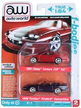 Auto World 1991 Chevy Camaro Z28 1LE & 1996 Pontiac Firebird Convertible 2 Pack - €13,52 EUR