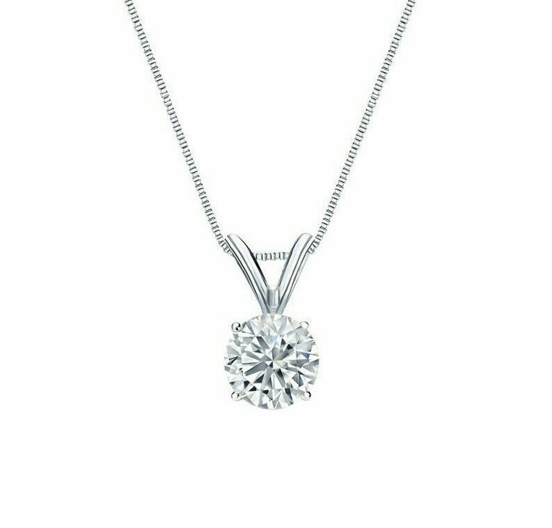 Primary image for 1 Ct Round Brilliant Cut Solid 14k White Gold Solitaire Pendant 18" Necklace