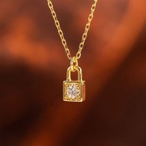14K Gold Mini Solitare Padlock Charm Necklace, S925 Silver, dainty, tiny, gift - £35.38 GBP