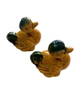 Vintage Duck Salt and Pepper Shakers Yellow Green Tail No stoppers 2 in - $17.82