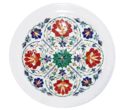 12&quot; Marble Round Plate Real Mosaic Multi Stone Inlay Collectible Christm... - £274.92 GBP