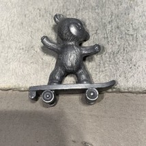 SPOONTIQUES Pewter Figurine Teddy Bear on Skateboard Skater 1986 Miniatu... - $7.82