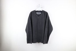 Vintage 90s Gap Mens Large Faded Blank Heavyweight Fleece V-Neck Sweater Gray - £38.91 GBP
