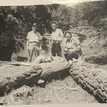 Found Black And White Photo 2 Men And Woman Eating On Old Lots Trees Picnic - £7.07 GBP