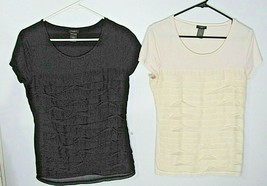 Ann Taylor Ruffled Front Tops Shirts Black/Off White Short Sleeve Tee Set 2 Sz S - £10.58 GBP