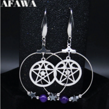 Wicca Triple Moon Pentacle SS Hoop Earrings - £9.68 GBP