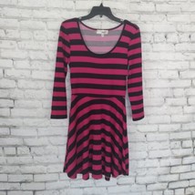 I&#39;m In Love With Derek Womens Dress Juniors Medium Pink Black Striped Scoop Neck - £15.80 GBP