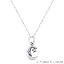 Crescent Moon &amp; Star Astrological Celestial Charm Pendant in 925 Sterling Silver - £11.25 GBP+