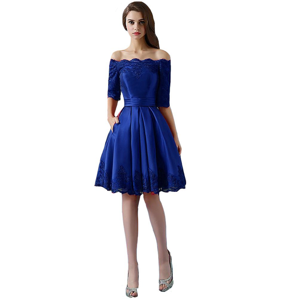 Kivary Short A Line Sheer Half Sleeves Fomal Lace Prom Dresses Bridesmaid Gowns