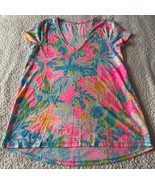 Lilly Pulitzer Etta V-Neck Top Short Sleeve Multi Lilly Loves Florida Si... - $27.98
