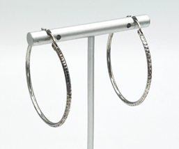 Vintage Textured Diamond Cut 925 Sterling Silver Hoop Earrings 1.6 in - £22.03 GBP