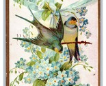 Easter Greetings Sparrows Flowers Ribbon Gilt Embossed DB Postcard R26 - $2.92