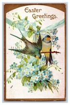 Easter Greetings Sparrows Flowers Ribbon Gilt Embossed DB Postcard R26 - £2.28 GBP