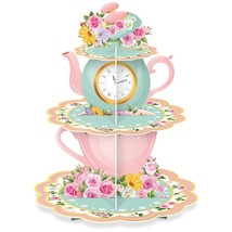 3 Tier Floral Tea Party Cupcake Stand Decorations Spring Vintage Teapot Party Cu - £15.81 GBP