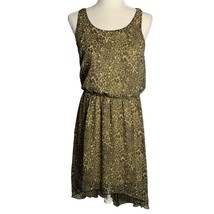 Leopard Print High Low Hem Mini Dress M Brown Sleeveless Elastic Waist Lined - £13.20 GBP