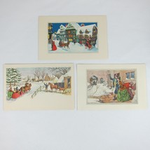 Vintage Sample Christmas Cards Lot 3 Snowy Scenes Sledding Town People U... - $14.99