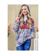 Floral Pattern Block Half Zip Up Hoodie Grey Maroon Small - $635.62 MXN