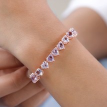 Pink Sapphire Charm Bracelet, 14K Rose Gold Plated Heart Jewelry, Gift For Her - £111.56 GBP