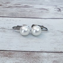 Vintage Clip On Earrings Simple Faux Pearl 3/8&quot; - Some Tarnish - £7.11 GBP