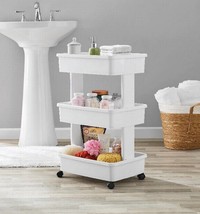 3-Tier Plastic Multi-Purpose Rolling Laundry Cart Caddy Organizer  White - £28.09 GBP