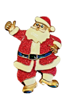 Santa Claus Christmas Brooch Pin Sparkles 1.75&quot; Tall Gold Tone Costume J... - £9.56 GBP