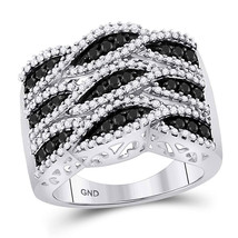 10kt White Gold Round Black Color Enhanced Diamond Fashion Ring 1-1/10 Ctw - £723.04 GBP
