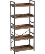 Rolanstar Bookshelf 5 Tier With 4 Hooks, Industrial Wood, Rustic Brown. - £92.01 GBP