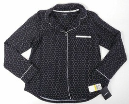 DkNY Womens Printed Sleep Shirt Long Sleeve Collar Black Pajama Lounge T... - £14.70 GBP