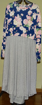 NEW ZEAGOO NAVY FLORAL TOP GRAY SKIRT  MIXED FABRIC LONG SLEEVES MAXI DR... - £9.33 GBP