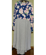 NEW ZEAGOO NAVY FLORAL TOP GRAY SKIRT  MIXED FABRIC LONG SLEEVES MAXI DR... - £9.48 GBP