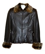 Mark New York Women&#39;s Brown Zip Leather Jacket Natural Fur Coat Size US M - £223.97 GBP