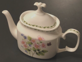 GRACIE China Botanic Flower White Green Butterfly Leaves Pink Ceramic Teapot - £21.90 GBP