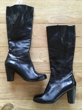Arnold Churgin Handmade Knee High Black Leather Boots Cap Toe Women’s 40... - £46.51 GBP