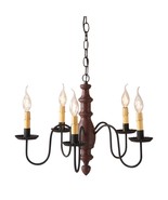 &quot;COUNTRY INN&quot; 5 ARM WOODSPUN CHANDELIER in AMERICANA RED USA HANDCRAFTED - $7,334.54 MXN