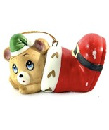 Cute Bear In Red Stocking Vintage Porcelain Christmas Ornament 3” Long - $10.86 CAD