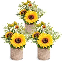 Wxboom 3Pcs Artificial Sunflowers Decor Potted Plants Yellow Fake Flowers In Pot - £31.96 GBP