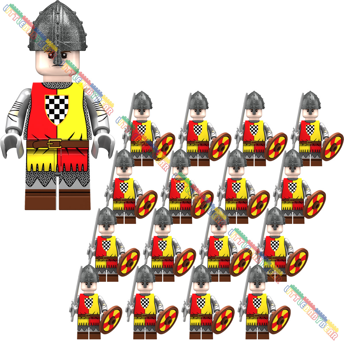 16Pcs Medieval English Civil War Short Swerde Warrior Minifigures Bricks Toys