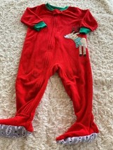 Carters Boys Red Green Reindeer Scarf Fleece Long Sleeve Pajamas 12 Months - $5.39
