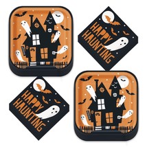 HOME &amp; HOOPLA Halloween Party Happy Haunting Bats &amp; Ghosts Square Paper Dinner P - £12.08 GBP