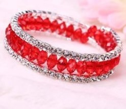 An item in the Jewelry & Watches category: NeW! Red Elegant 3 rows adjustable Czech Crystal & Alloy Beads Bracelet